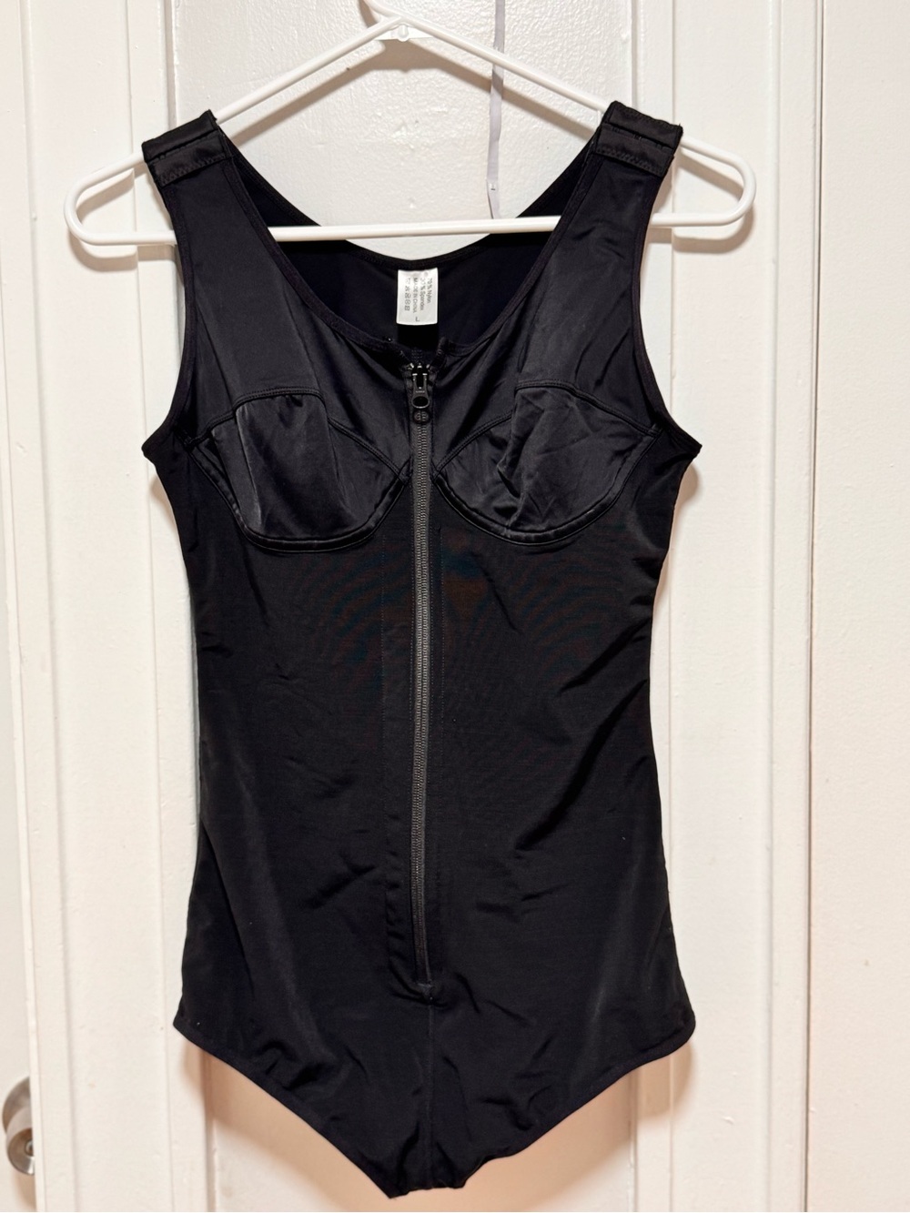 Women's Sculpting Compression Bodysuit - Front Zipper - Black, Size Large